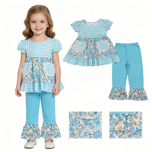 GSPO2282 Flower lace short sleeve bell bottom outfit  202604 RTS