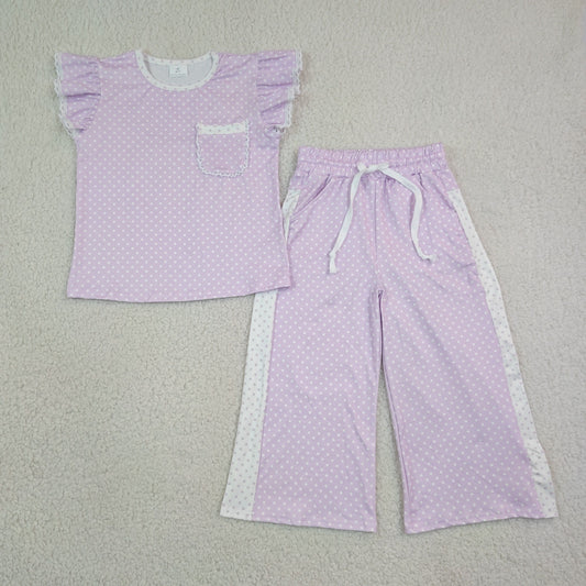 GSPO2328 Purple dots girl flare Pants outfit Set 202608 RTS