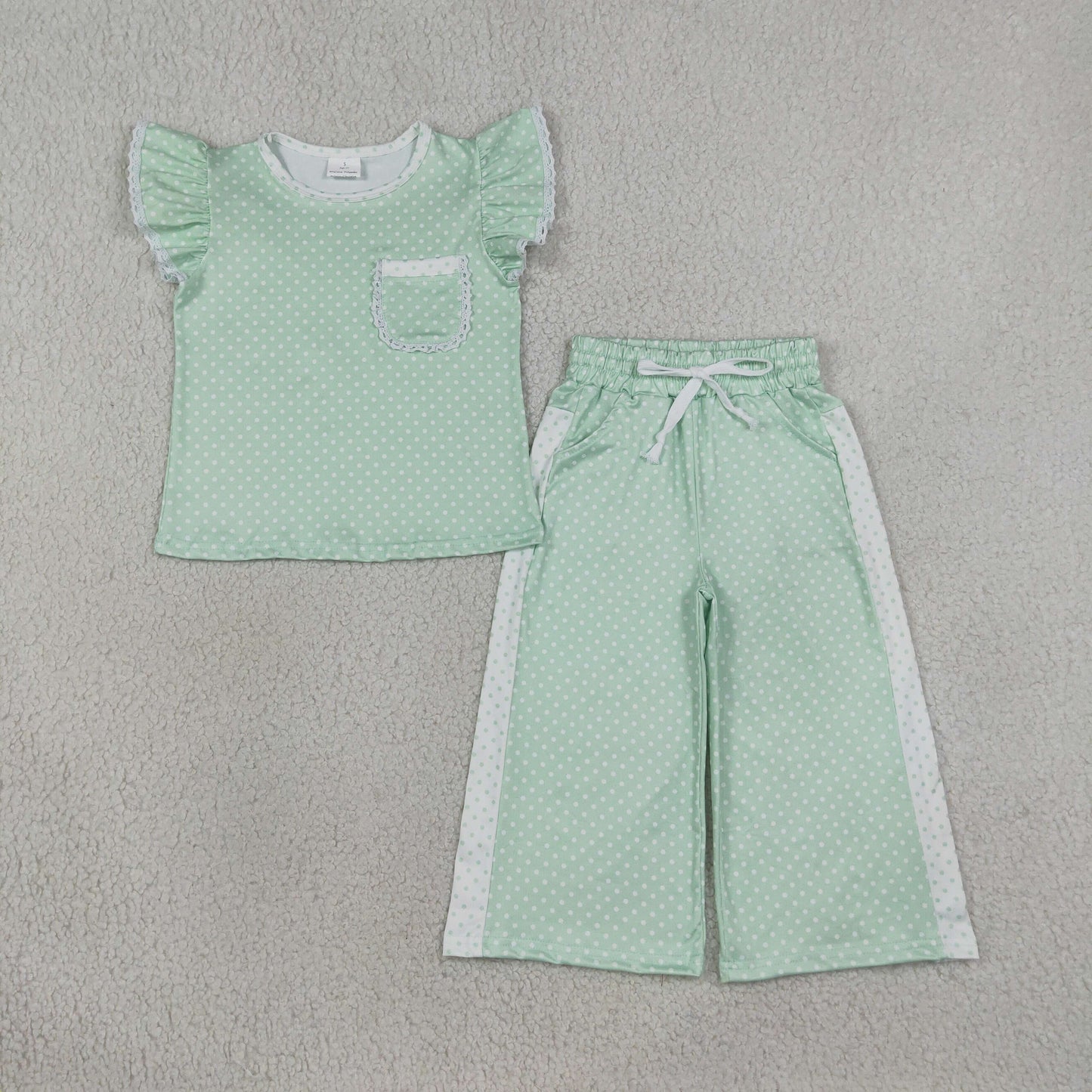 GSPO2332 green dots girl Pants outfit Set 202608 RTS