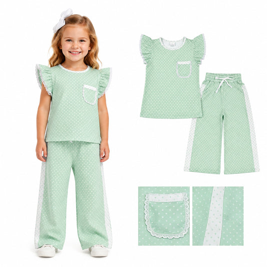 GSPO2332 green dots girl Pants outfit Set 202608 RTS