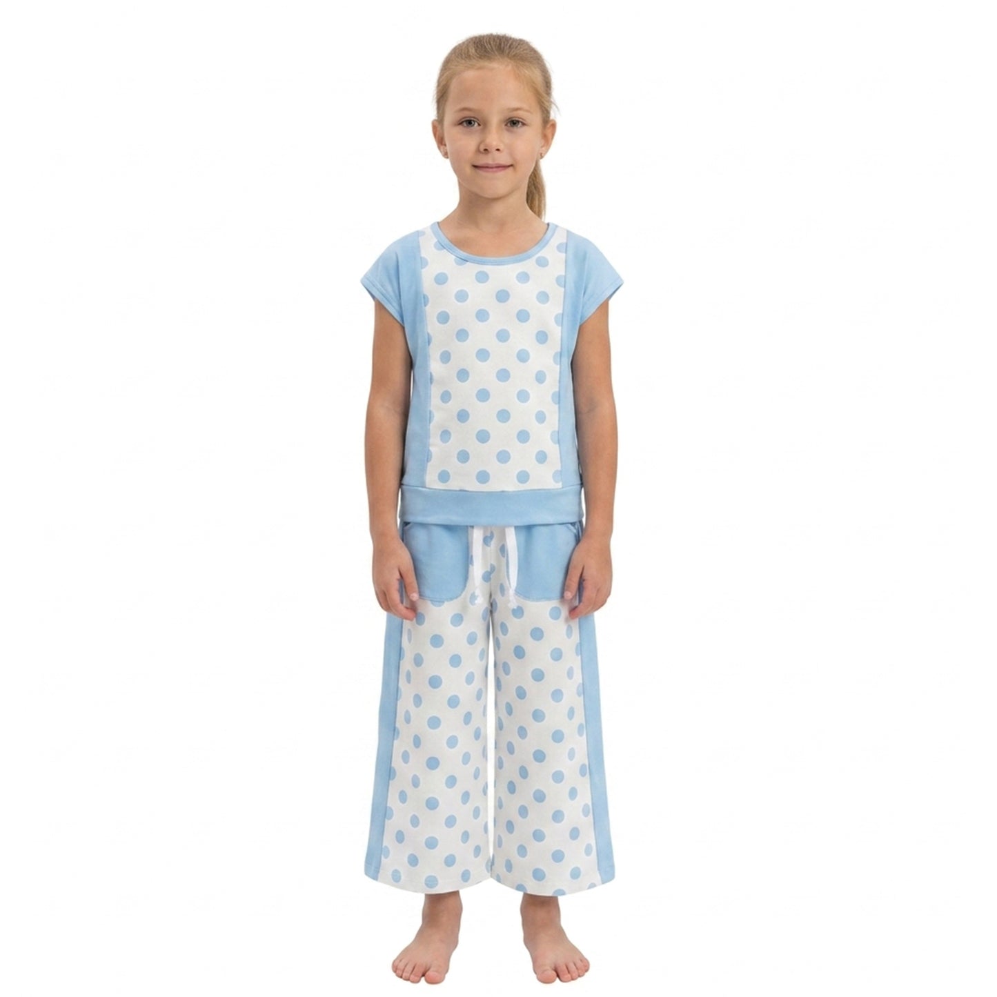 RTS GSPO2334 yoga Kids Athletic Patchwork Short Sleeve Top Wide Leg Pants Set 202608