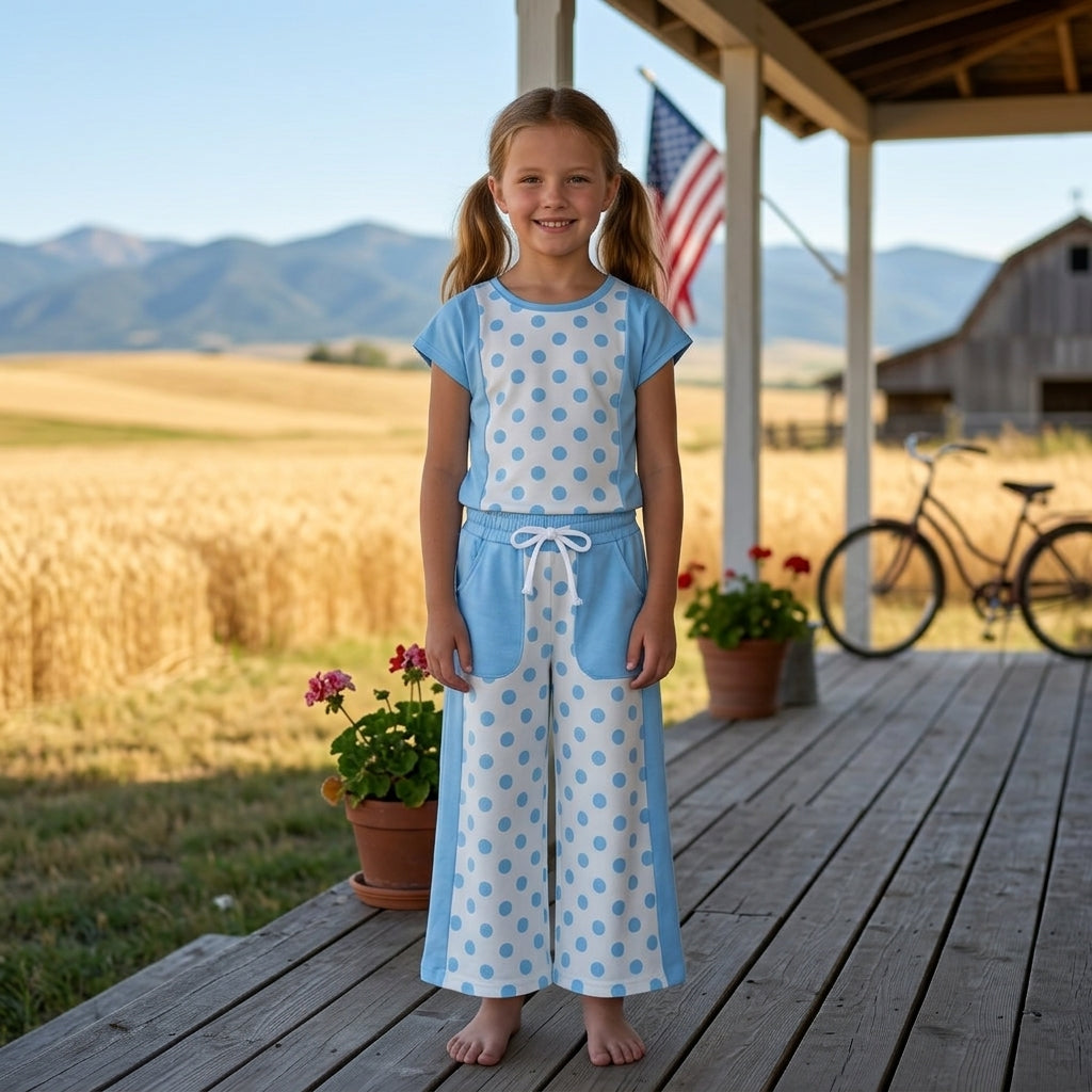 RTS GSPO2334 yoga Kids Athletic Patchwork Short Sleeve Top Wide Leg Pants Set 202608