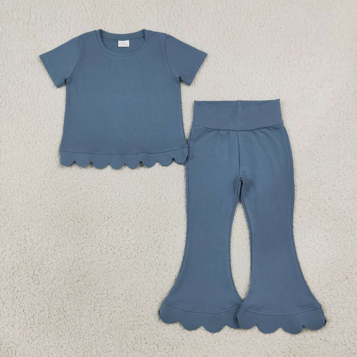 RTS NO MOQ GSPO2339 GT1769+P1077 blue solid girl Pants cotton outfit Set 202608