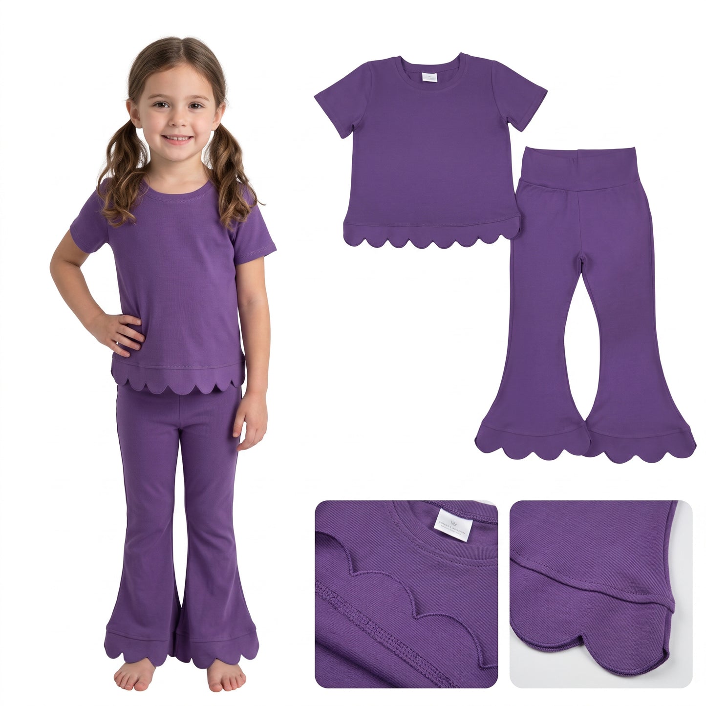 GSPO2346 Girls purple yoga flannel pants Scallop Edge 202608 RTS