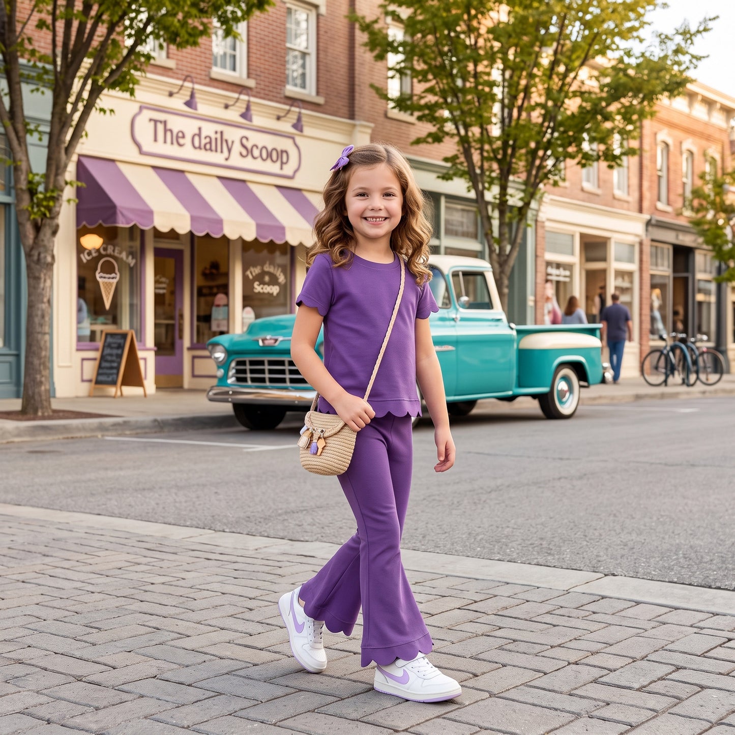 GSPO2346 Girls purple yoga flannel pants Scallop Edge 202608 RTS
