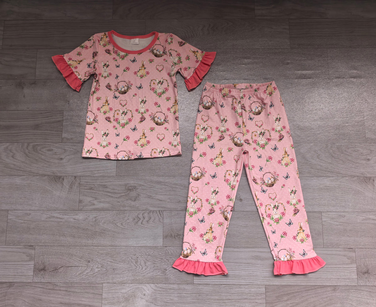 Sample-Real Pics GSPO2406 Baby Girl Clothes Cute Animal Print Short Sleeve Top And Flare Pant Set