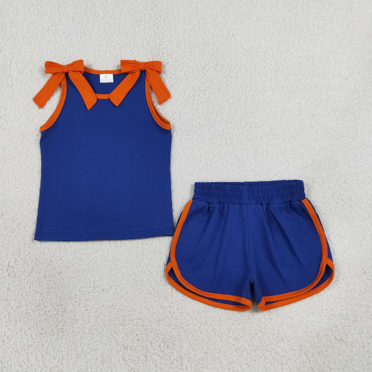 NO MOQ RTS Blue Orange Girl Set | Bow Tie Tank & Shorts 2Pcs