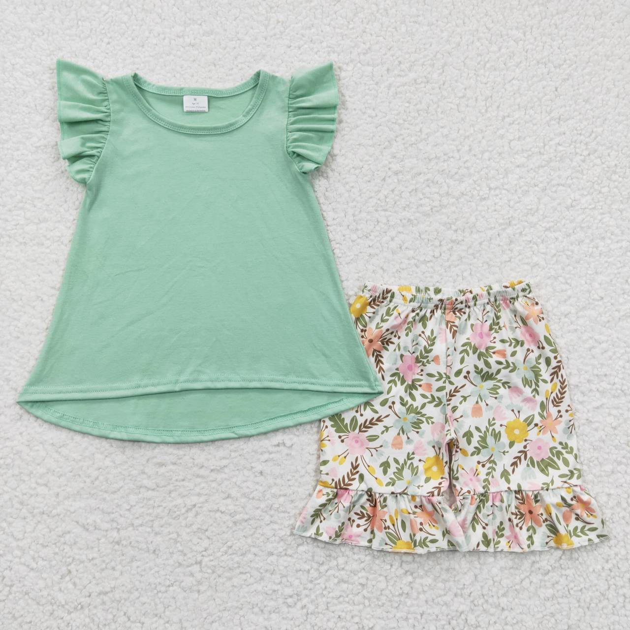 GSSO0297  flower green short sleeve shorts summer girl outfit  RTS 20230426