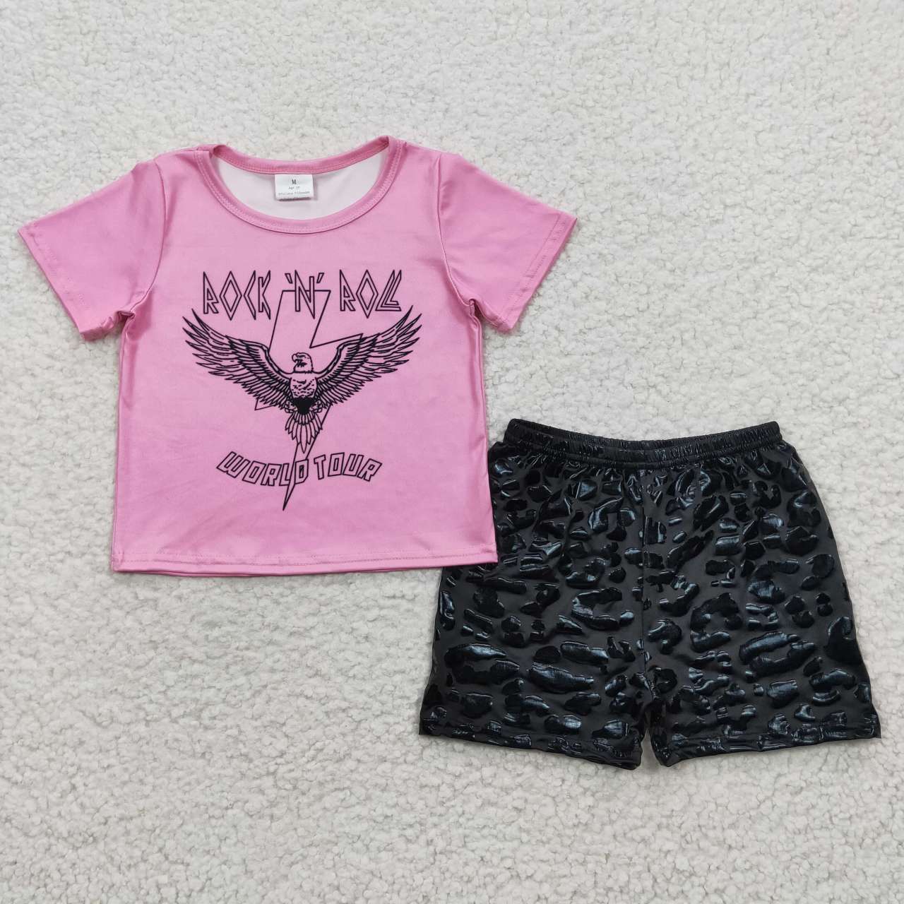 GSSO0316 western eagle short sleeve black shining shorts girl summer outfit 20230429 RTS