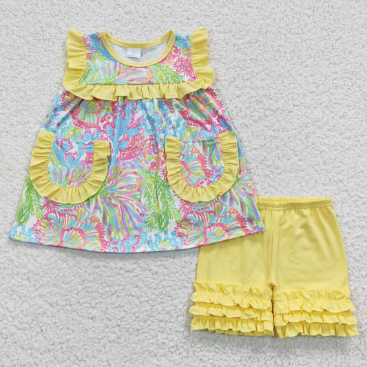GSSO0337 short sleeve flower shorts girl boy summer outfit 20230516 RTS