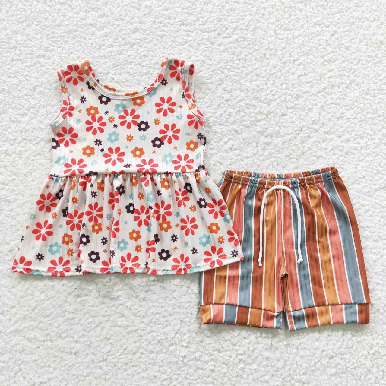 GSSO0339 flowers ruffle shorts summer set girl outfit 20230527 RTS