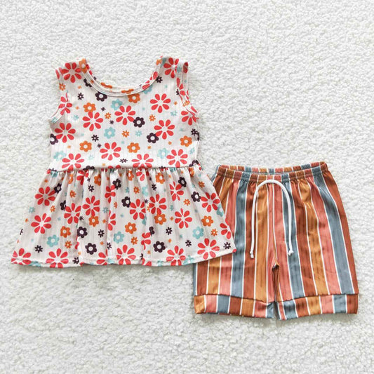 GSSO0339 flowers ruffle shorts summer set girl outfit 20230527 RTS