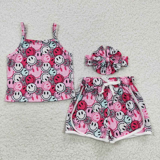 GSSO0340 headband 3pcs smile face shorts summer set girl outfit 20230606 RTS