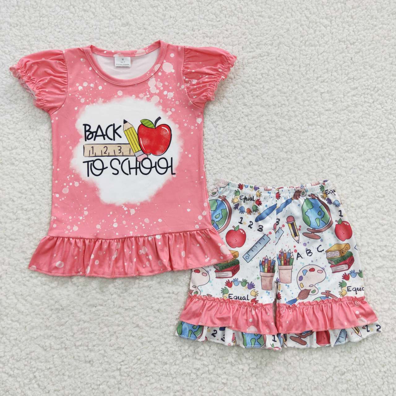 GSSO0355 pencils rular apple back to school short sleeve shorts girl outfit 20230621 RTS