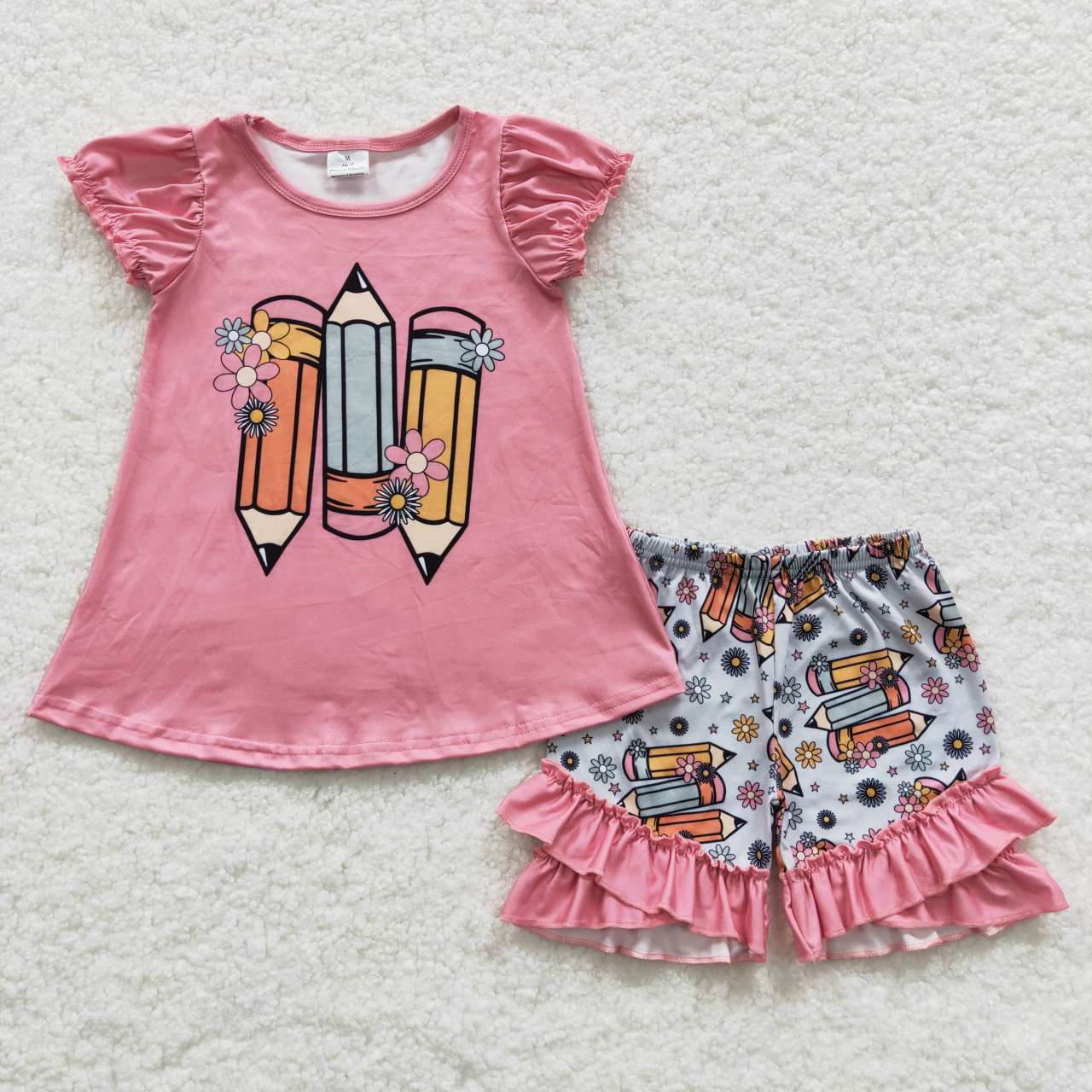 GSSO0356 pencils back to school short sleeve shorts girl outfit 20230613