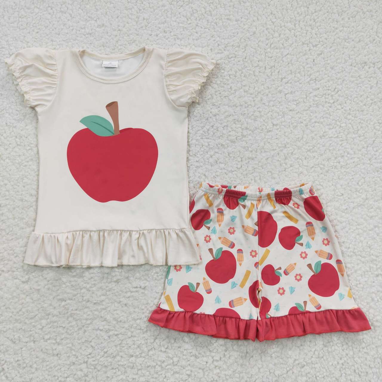 GSSO0359 apple back to school short sleeve shorts girl boy outfit 20230606