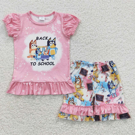 GSSO0360 short sleeve cartoon blue dog shorts girl summer outfit 20230627 RTS