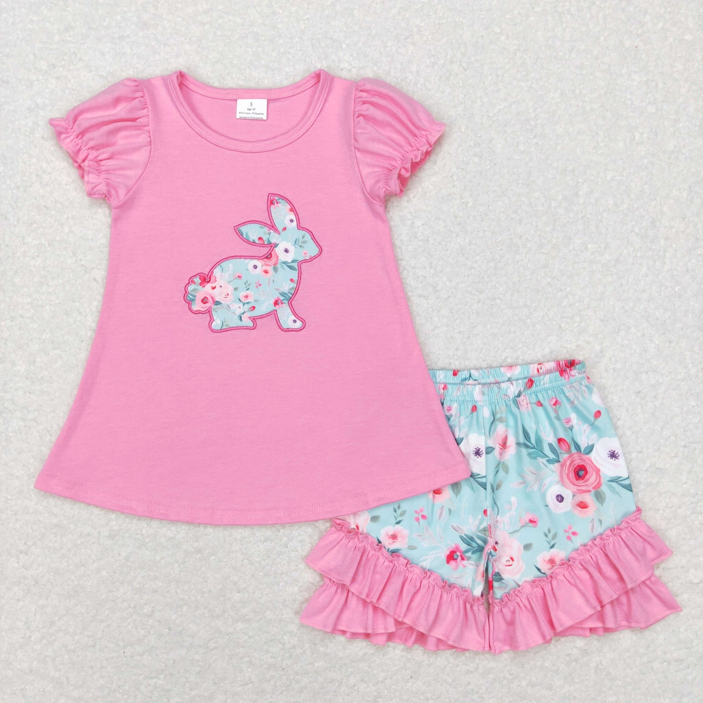 GSSO0386 short sleeve Easter bunny embroidered shorts short sleeve flowers summer girl outfit 20231130