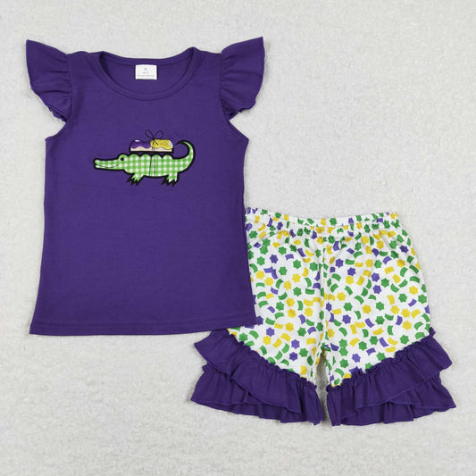 GSSO0444 western embroidery Mardi Gras short sleeve girl shorts outfit RTS 202312