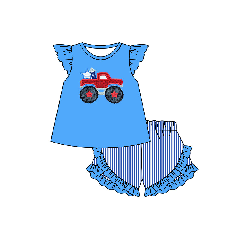 GSSO0463 western dirt car short sleeve girl shorts outfit preorder 20231130 back to school pencil