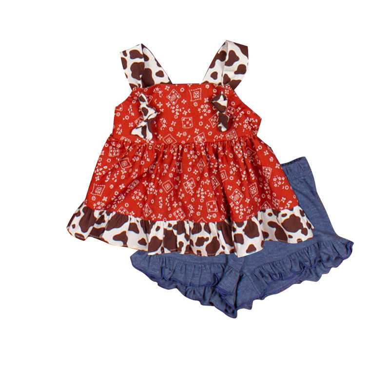 GSSO0464 western flowers short sleeve girl shorts outfit preorder 20231130