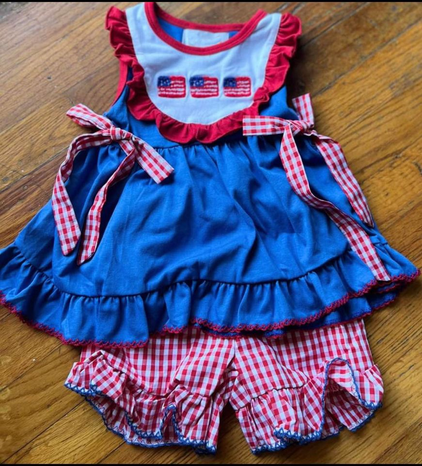 GSSO0474 western  American flag 4th july short sleeve girl shorts outfit preorder 20231130