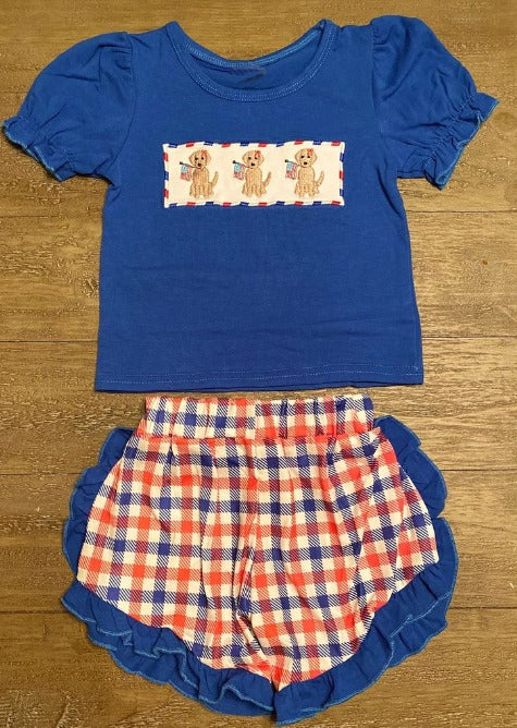 GSSO0476 western dog 4th July short sleeve girl shorts outfit preorder 20231130