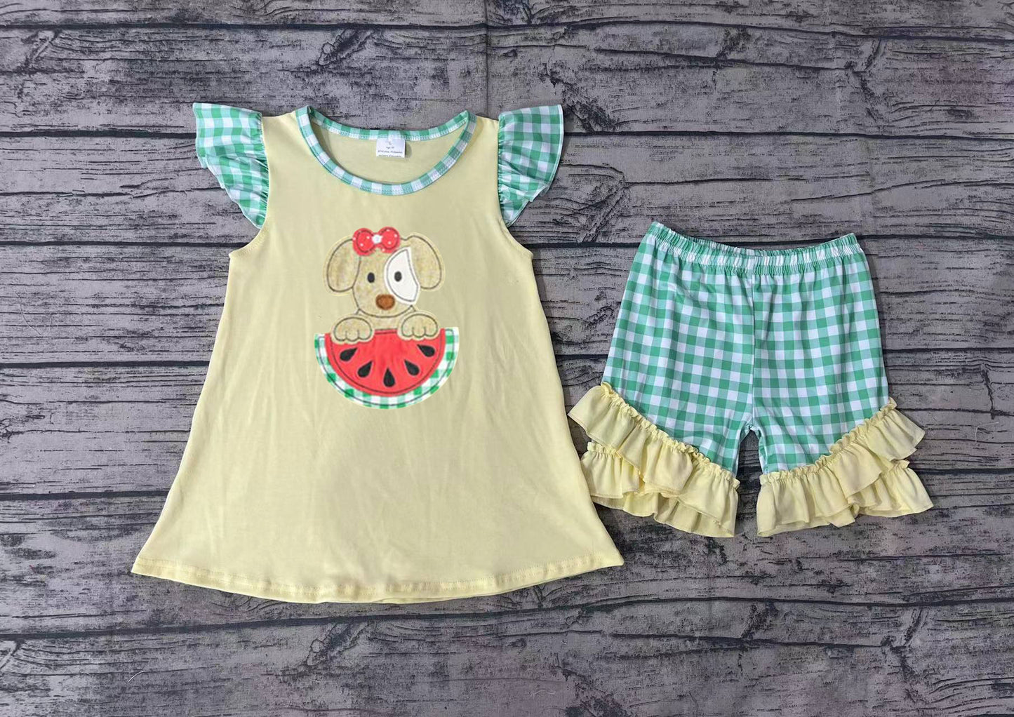 GSSO0483 western embroidery dog watermelon girl shorts outfit  202403 RTS