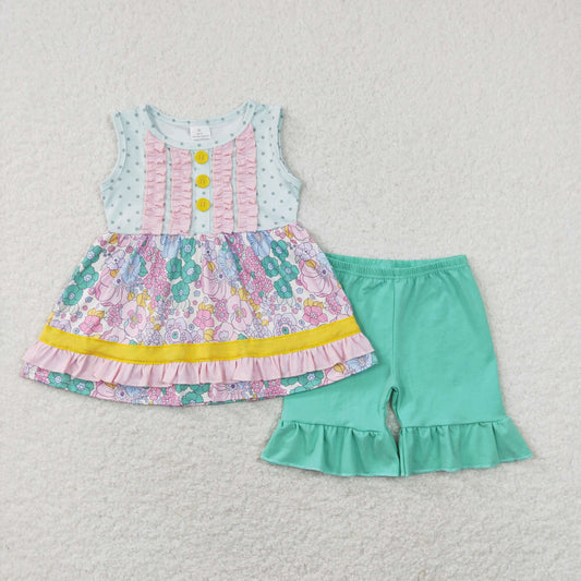 GSSO0503 ruffles flowers shorts girl summer outfit RTS 202401