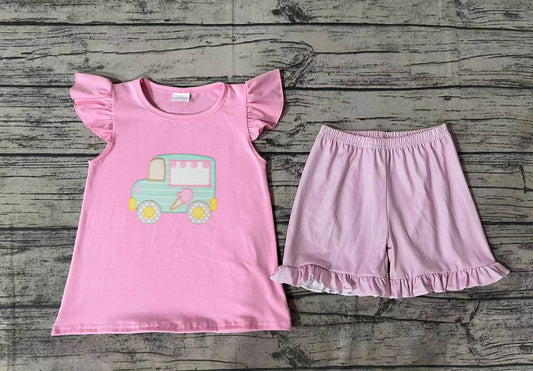 preorder GSSO0508 embroidery car bus Easter spring summer shorts girl outfit 202401