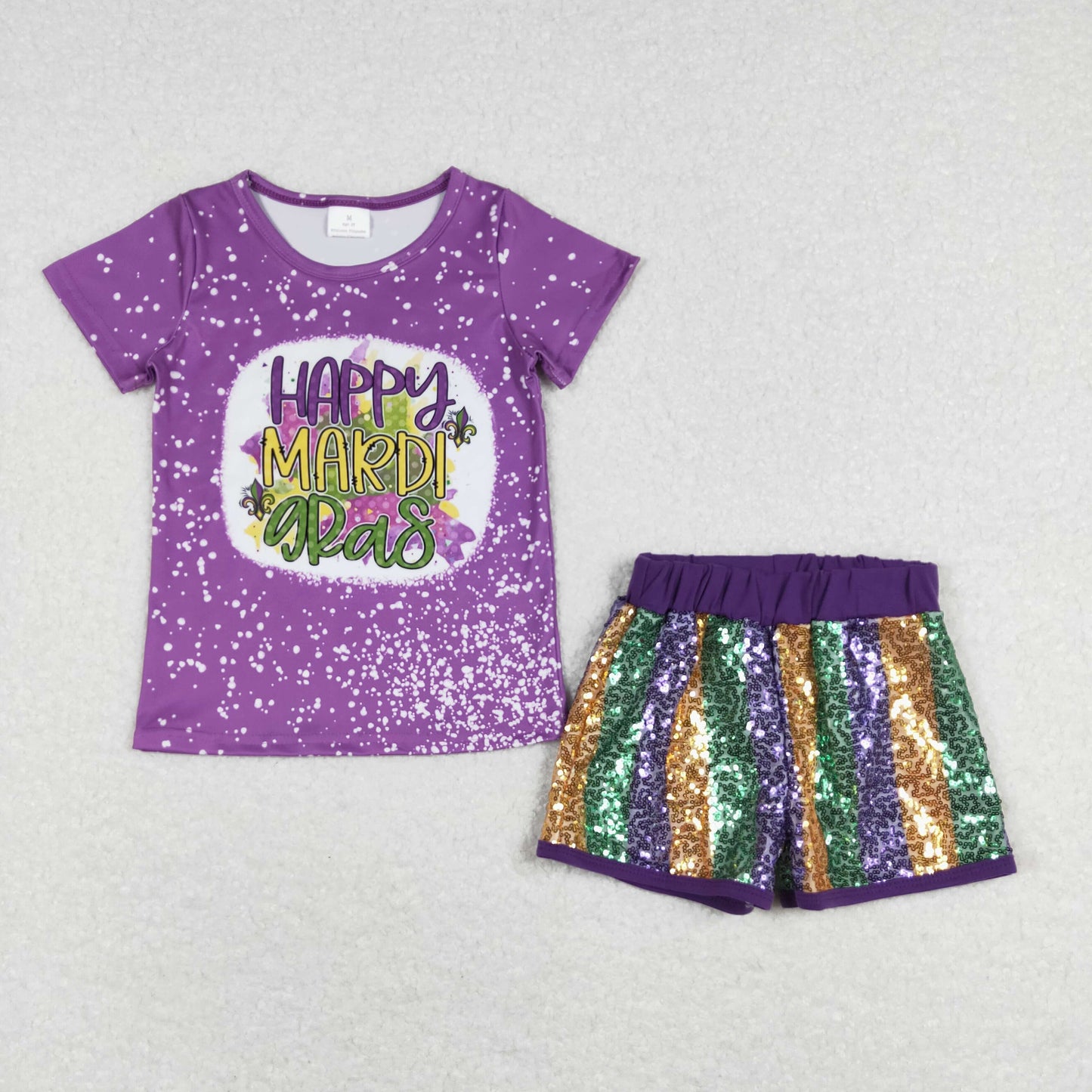 GSSO0528 mama and kids Mardi Gras purple sequin shorts girl summer outfit RTS