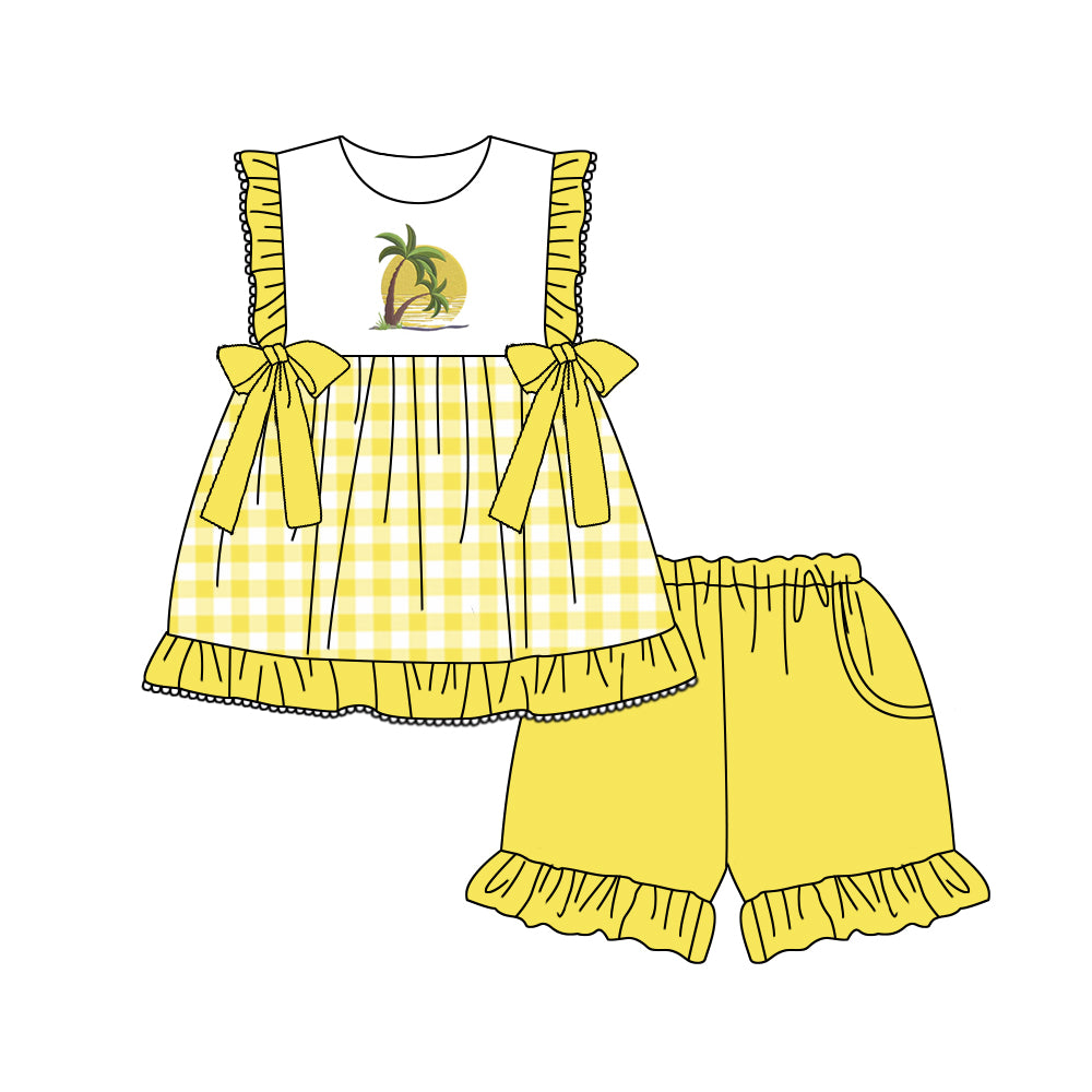 GSSO0551 girl shorts yellow plaid outfit preorder 202312