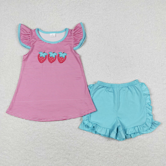 GSSO0556 Strawberry girl shorts  outfit Embroidery 202403 RTS