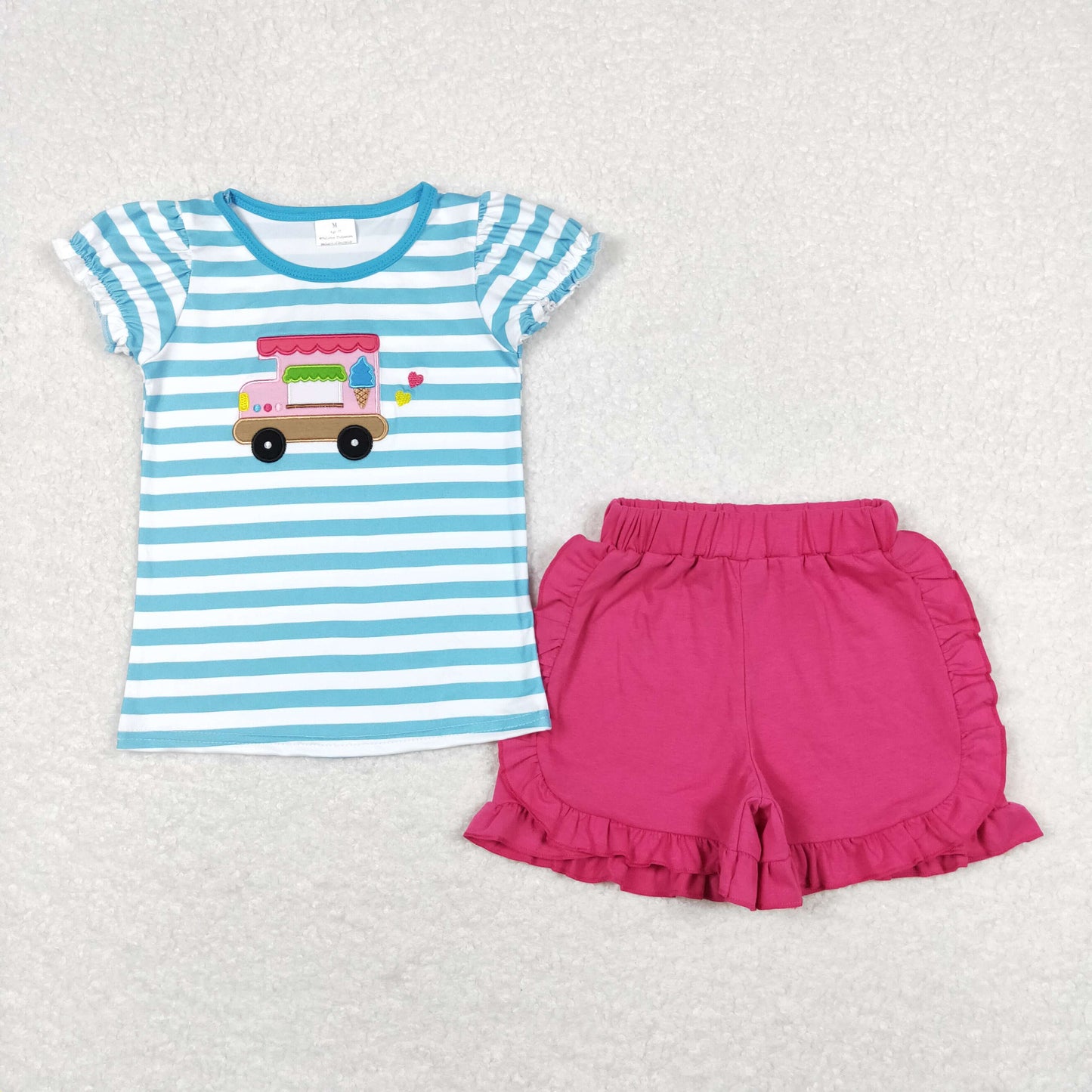 GSSO0580  embroidery ice pop bus girl shorts outfit 202404 RTS