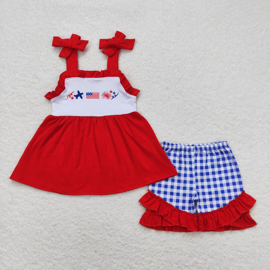 GSSO0611  july 4th embroidery girl shorts outfit 202404 RTS