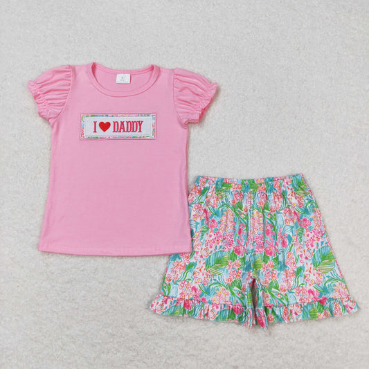 GSSO0658  embroidery love dad shorts summer girl outfit 202404 RTS