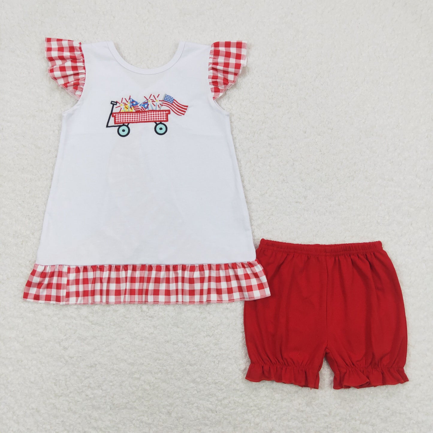 GSSO0662 embroidery USA July 4th shorts summer girl outfit 202405 RTS