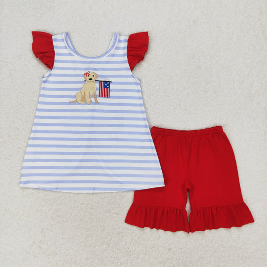 GSSO0663 embroidery dog July 4th shorts summer girl outfit 202405 RTS