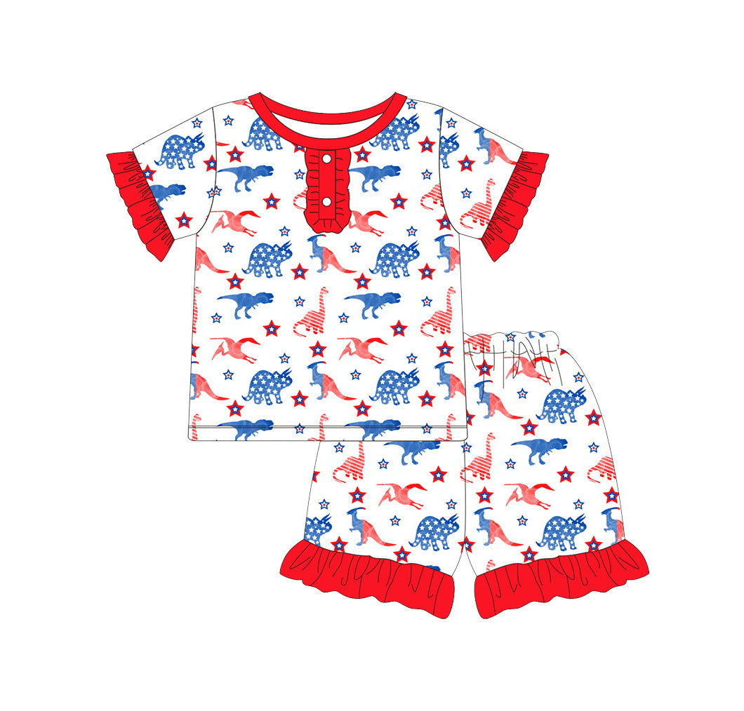 GSSO0690 dinosaur 4th July shorts girl summer outfit 202402 preorder