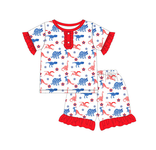 GSSO0690 dinosaur 4th July shorts girl summer outfit 202402 preorder