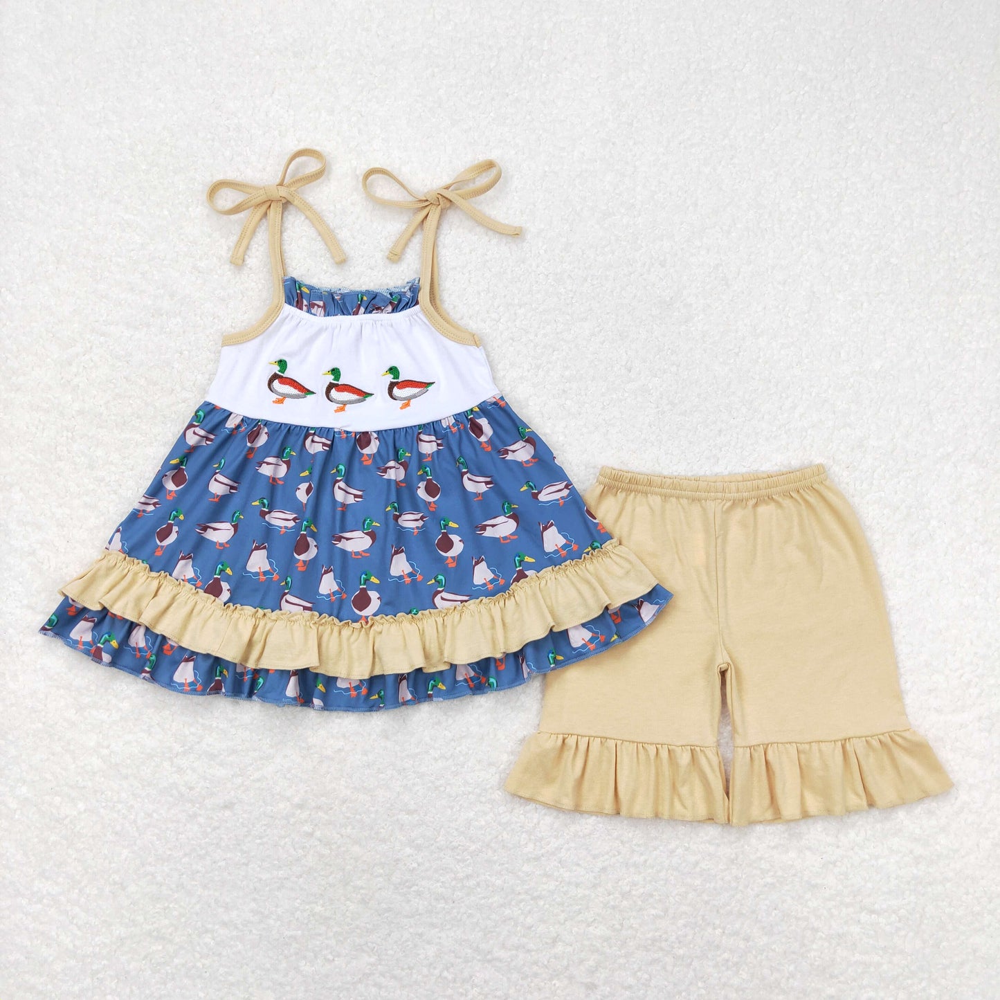 GSSO0697 embroidery duck shorts girl summer pajamas outfit 202404 RTS sibling