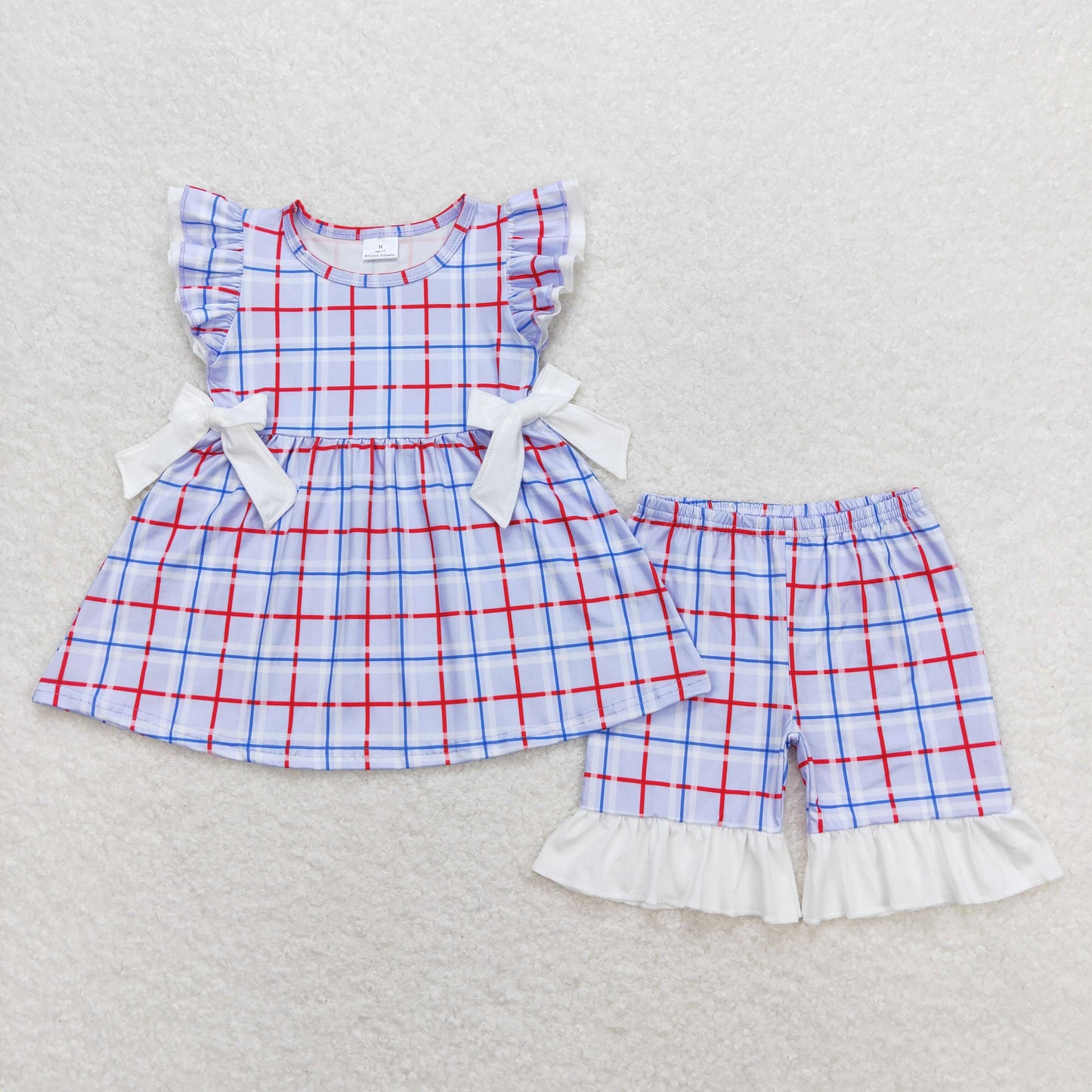 GSSO0707  blue plaid shorts girl summer outfit 202404 RTS