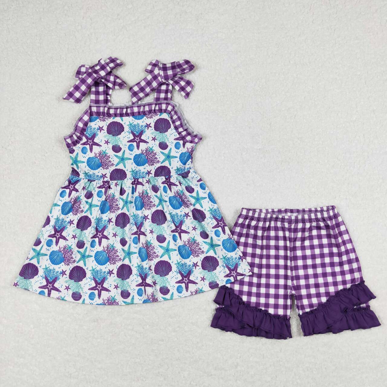GSSO0727 shorts shells purple girl flower summer outfit 202403 RTS