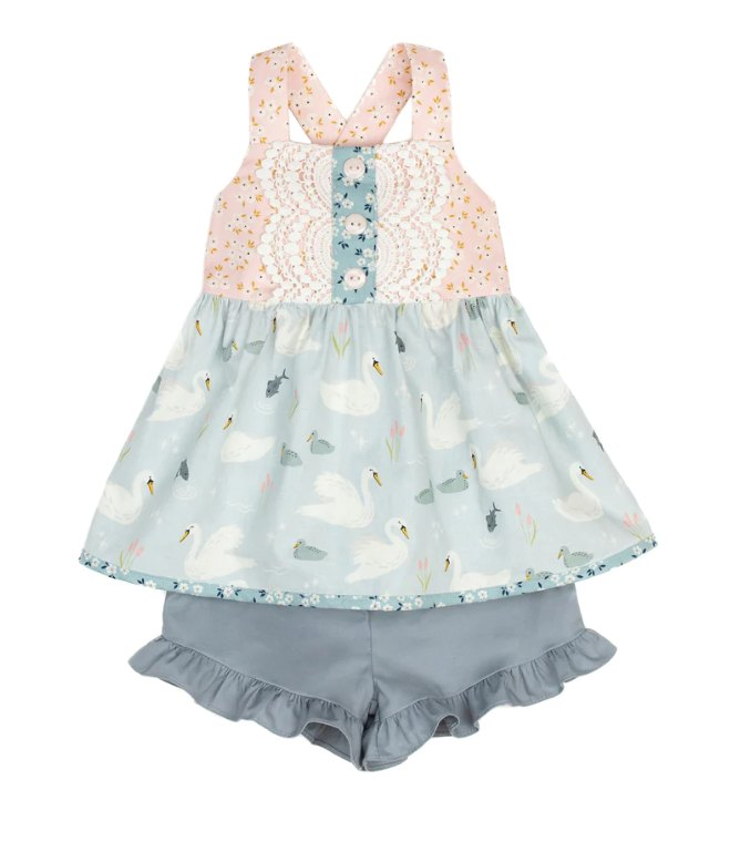 GSSO0764 preorder swan flower shorts summer girl outfit 202401