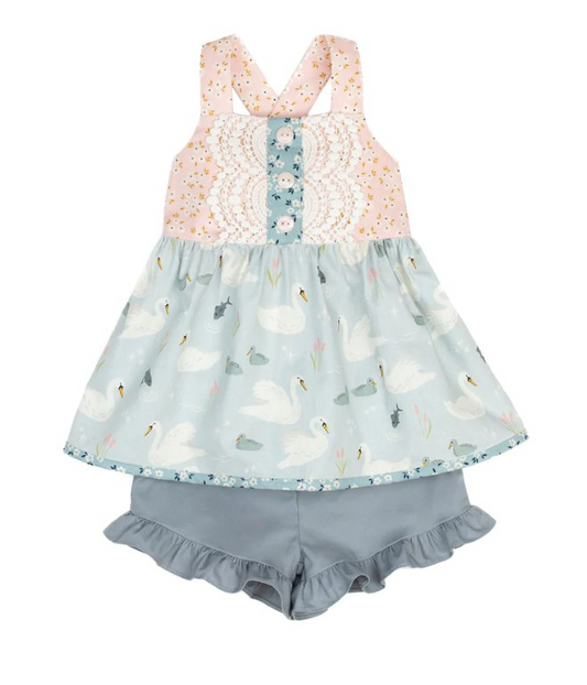 GSSO0764 preorder swan flower shorts summer girl outfit 202401