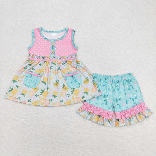 GSSO0783 lemon shorts girl flower summer outfit 202404 RTS