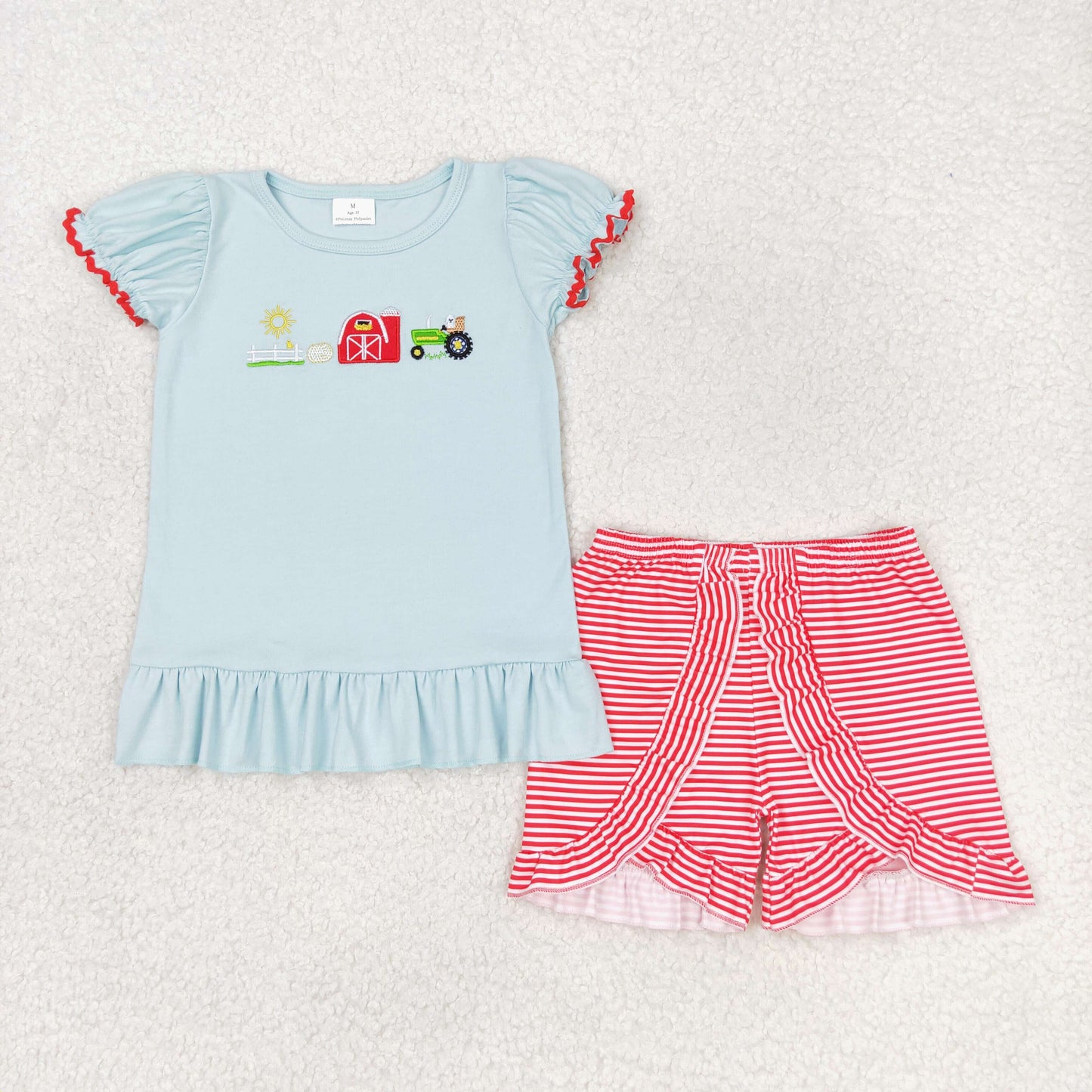 GSSO0788 r embroidery tractor farm shorts summer girl outfit 202405