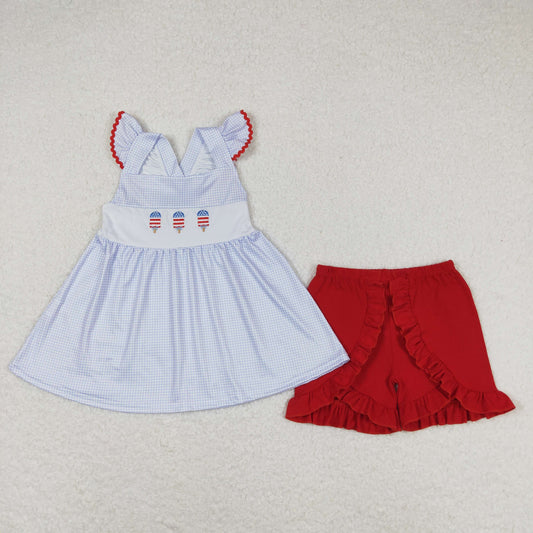 GSSO0798  embroidery 4th July pop ice shorts summer girl outfit 202405 RTS