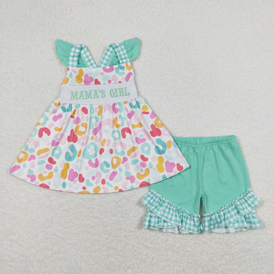 GSSO0815  embroidery leopard shorts summer mama's girl outfit 202403 rts