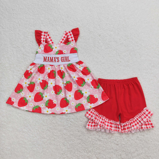GSSO0835 embroidry strawberry flower summer girl outfit RTS Free shipping order $100+